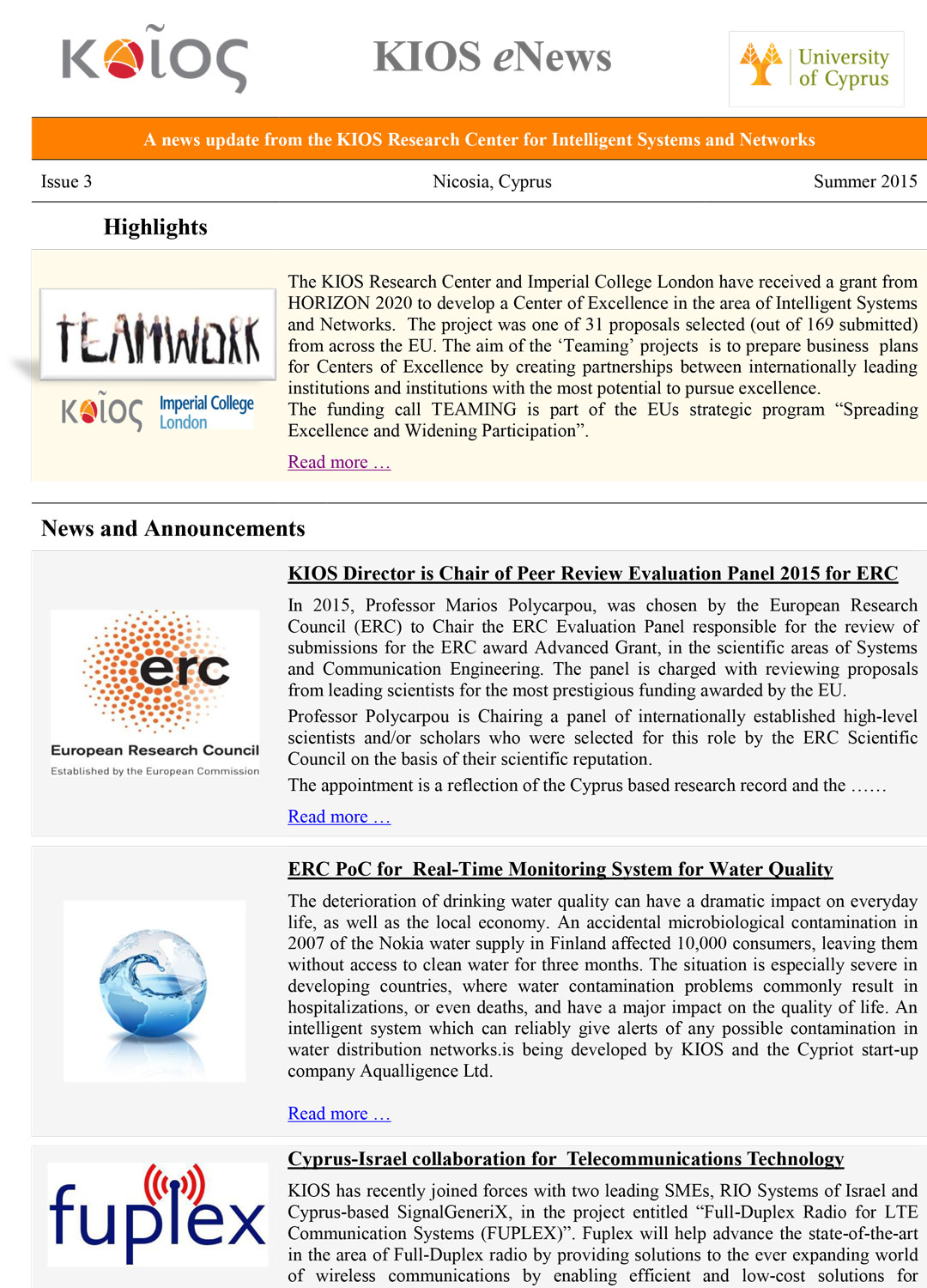 KIOS eNews, Issue 3